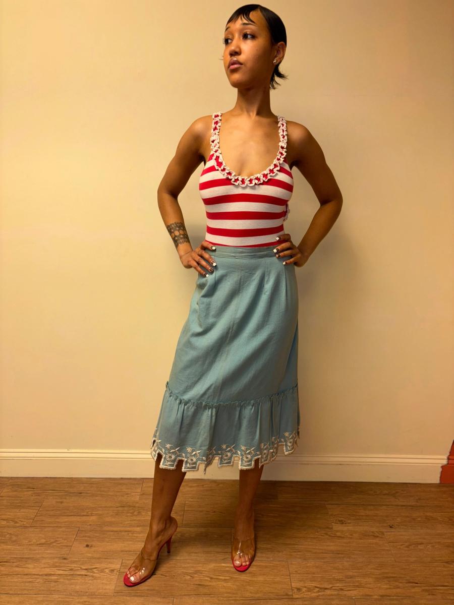 Victorian Blue Wool Flannel Scalloped Petticoat product image