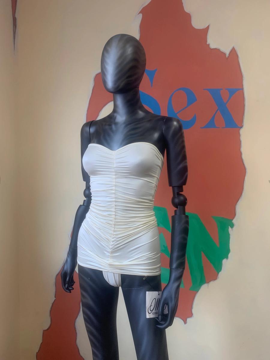 Deadstock 80s OMO Norma Kamali Ruched Pearl Bodysuit product image