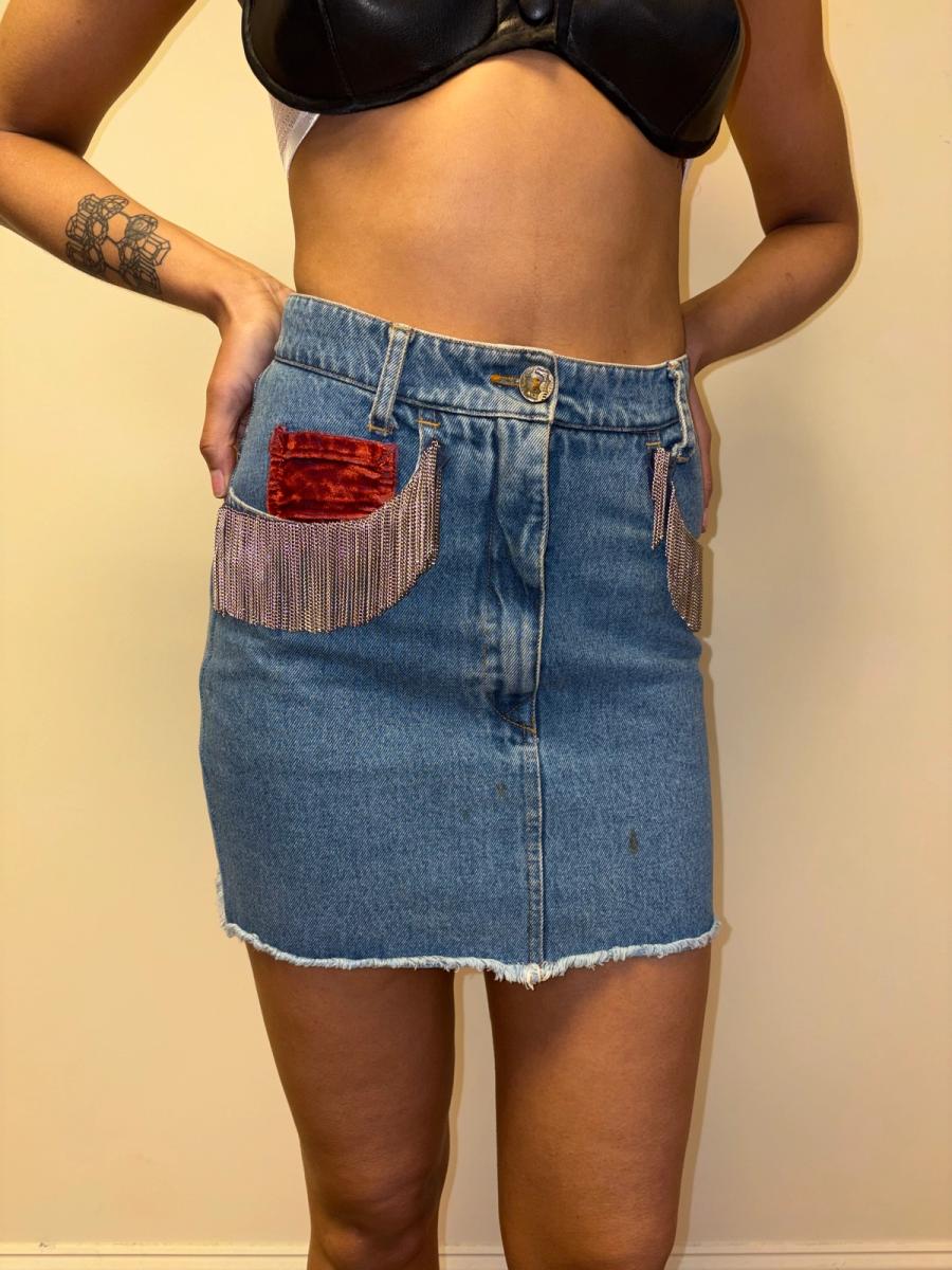 90s Katharine Hamnett Denim Skirt with Metal Fringe product image