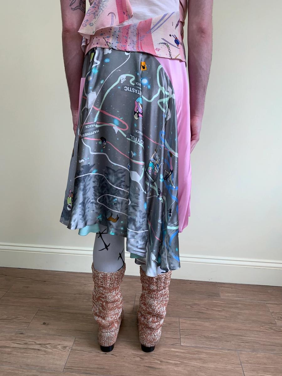 Tsumori Chisato Silk Sporting Map & Text Print Skirt product image