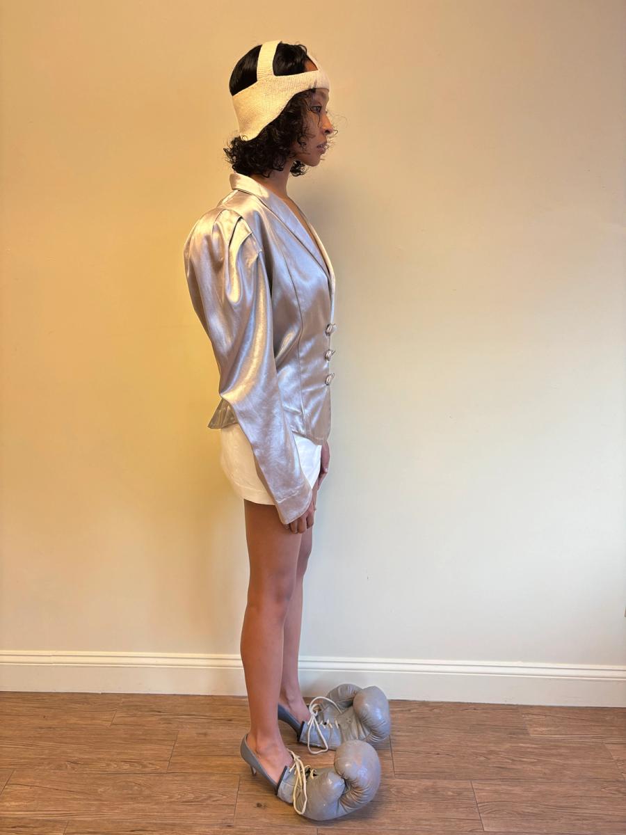 1980s Norma Kamali Satin Mutton Sleeve Blazer product image