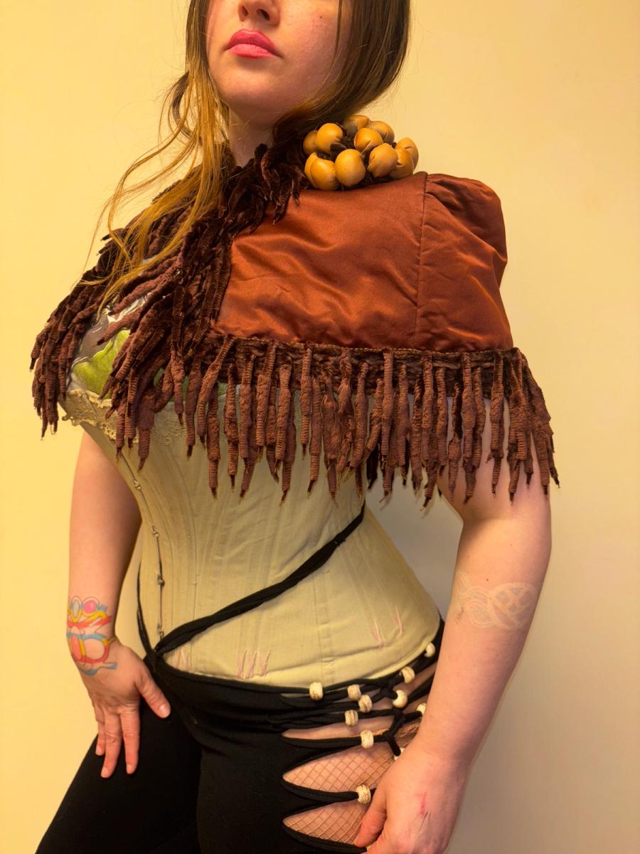 1880s Icicle Fringe Chenille Cape with Leather Flower product image