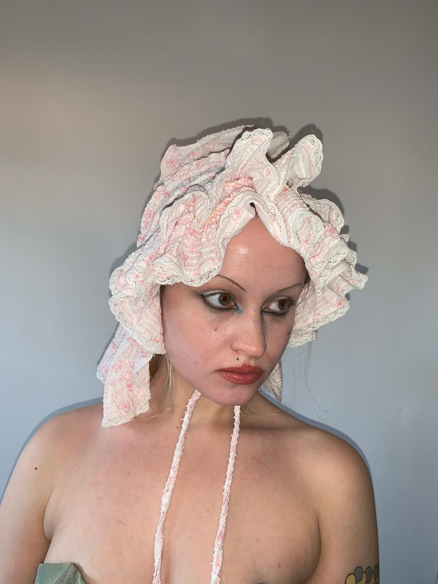 1880s Pink French Calico Bonnet product image