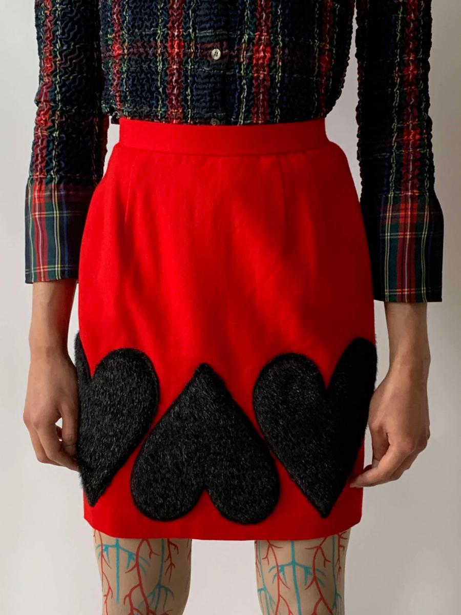 80s Atsuki Onishi Fur Heart Pencil Skirt product image