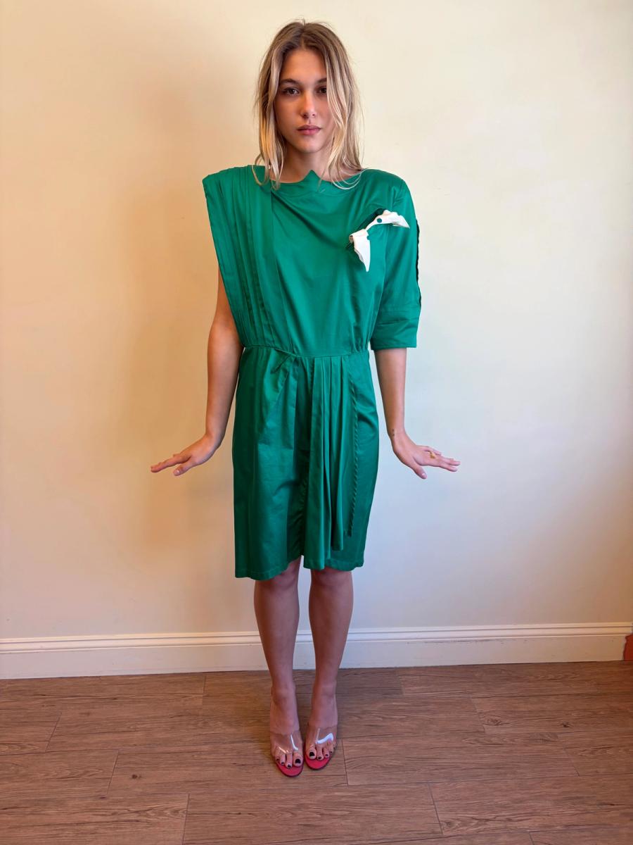 1980s Thierry Mugler Emerald Asymmetrical Dress  product image