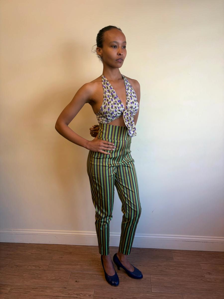 Romeo Gigli Striped Silk Cigarette Pants  product image