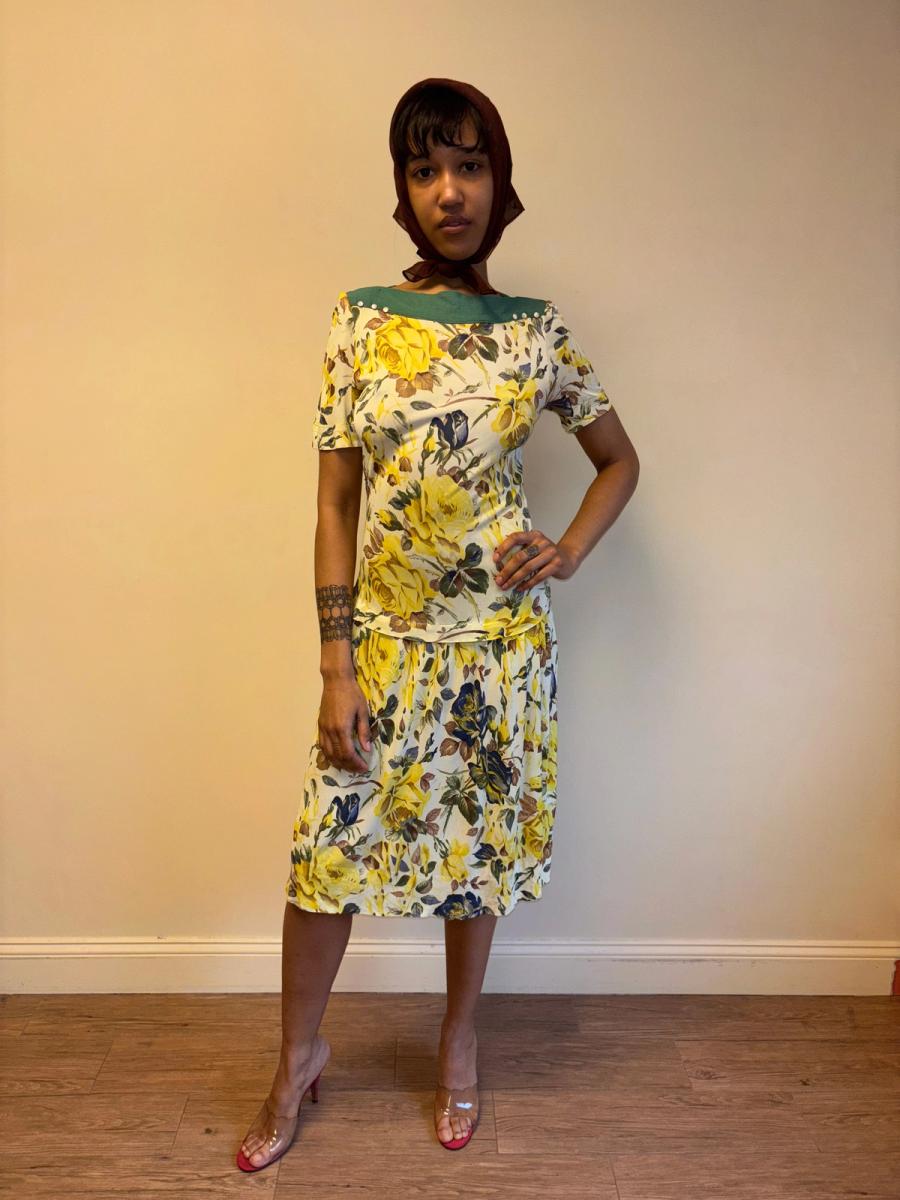 1940s Floral Print Drop Waist Dress product image