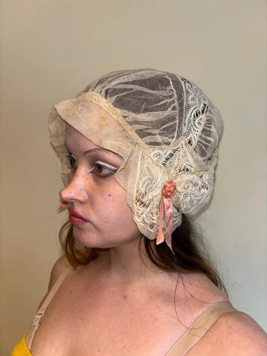 1920s Bonnet with Pink Ribbons product image