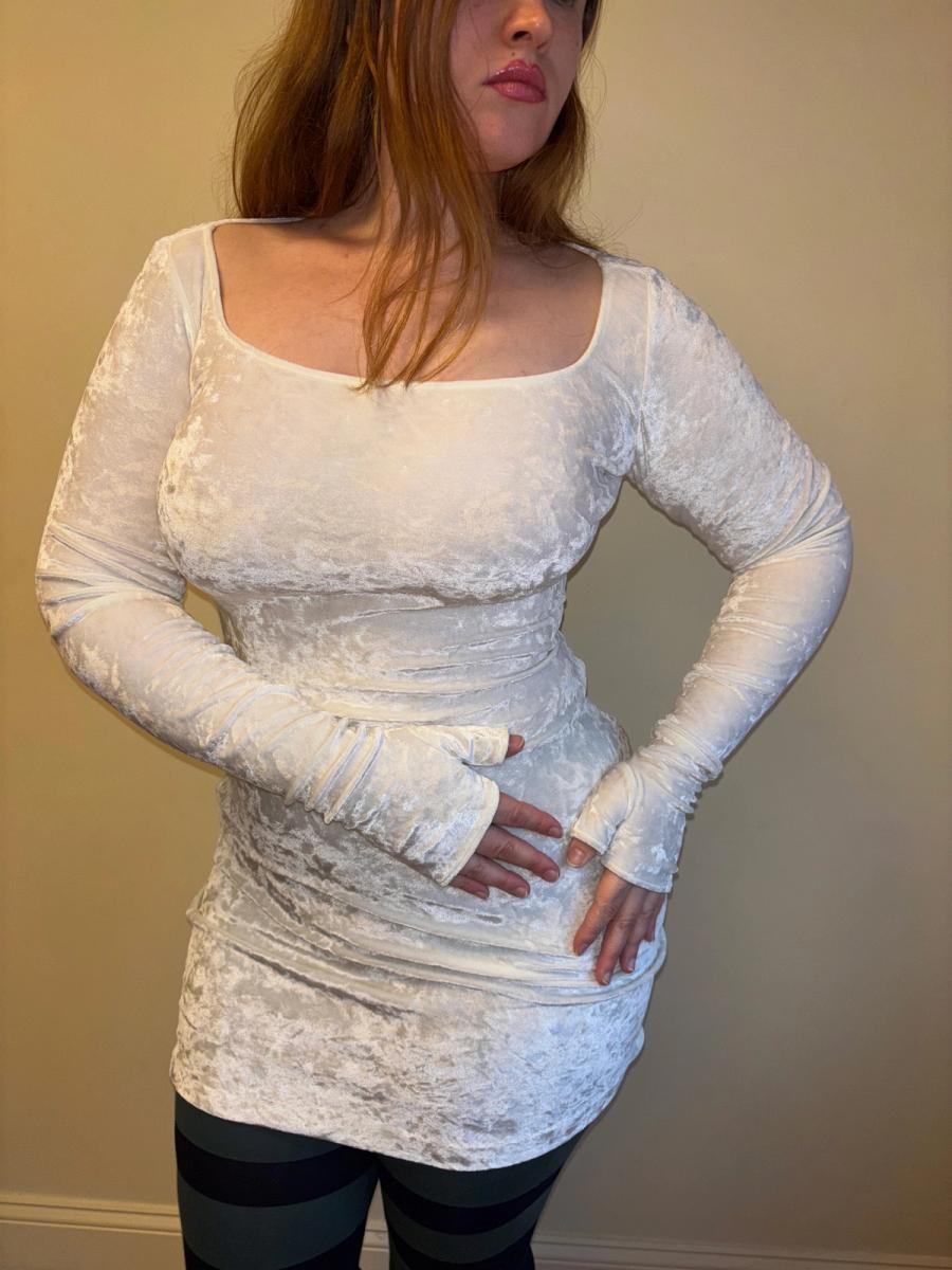 90s Norma Kamali Gloved White Velvet Dress product image