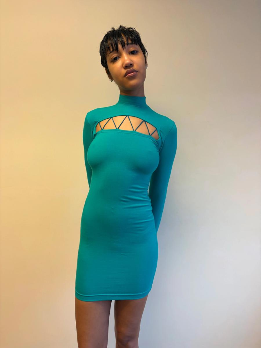 Vintage Chantal Thomass Cutout Teal Bodycon Dress product image