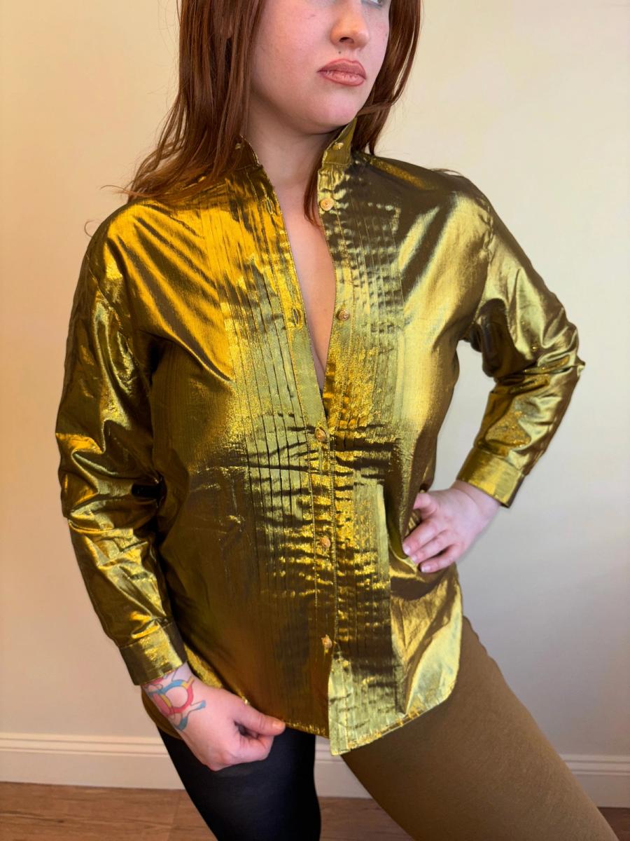 80s Kansai Yamamoto Metallic Gold Button Up Shirt product image