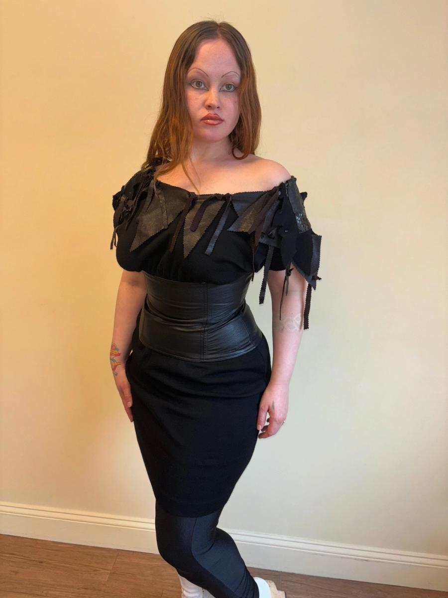 1980s Knit and Leather Shredded Dress product image