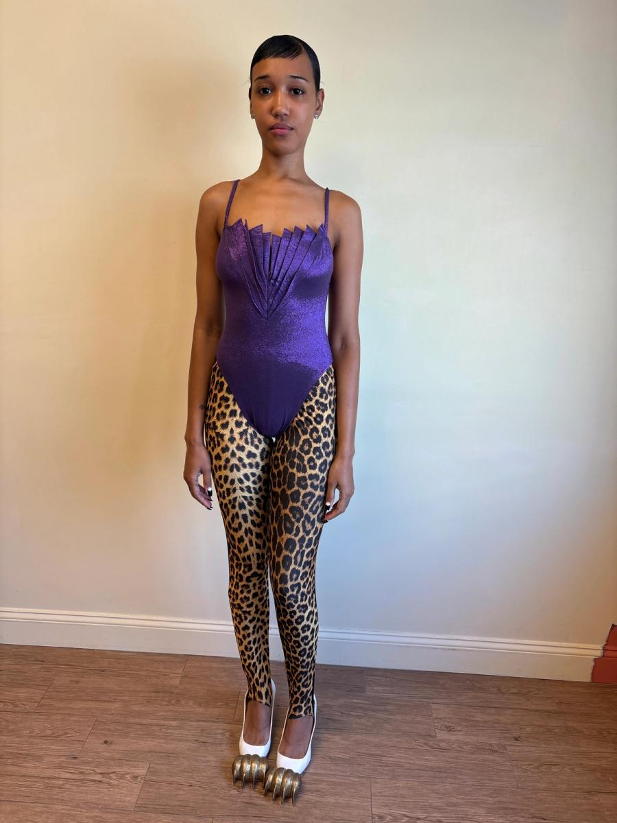 80s Nikos Apostolopoulos Purple Fan-pleated Bodysuit product image