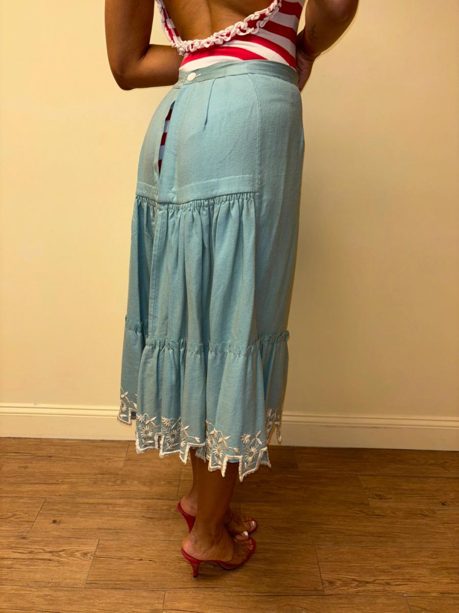 Victorian Blue Wool Flannel Scalloped Petticoat product image