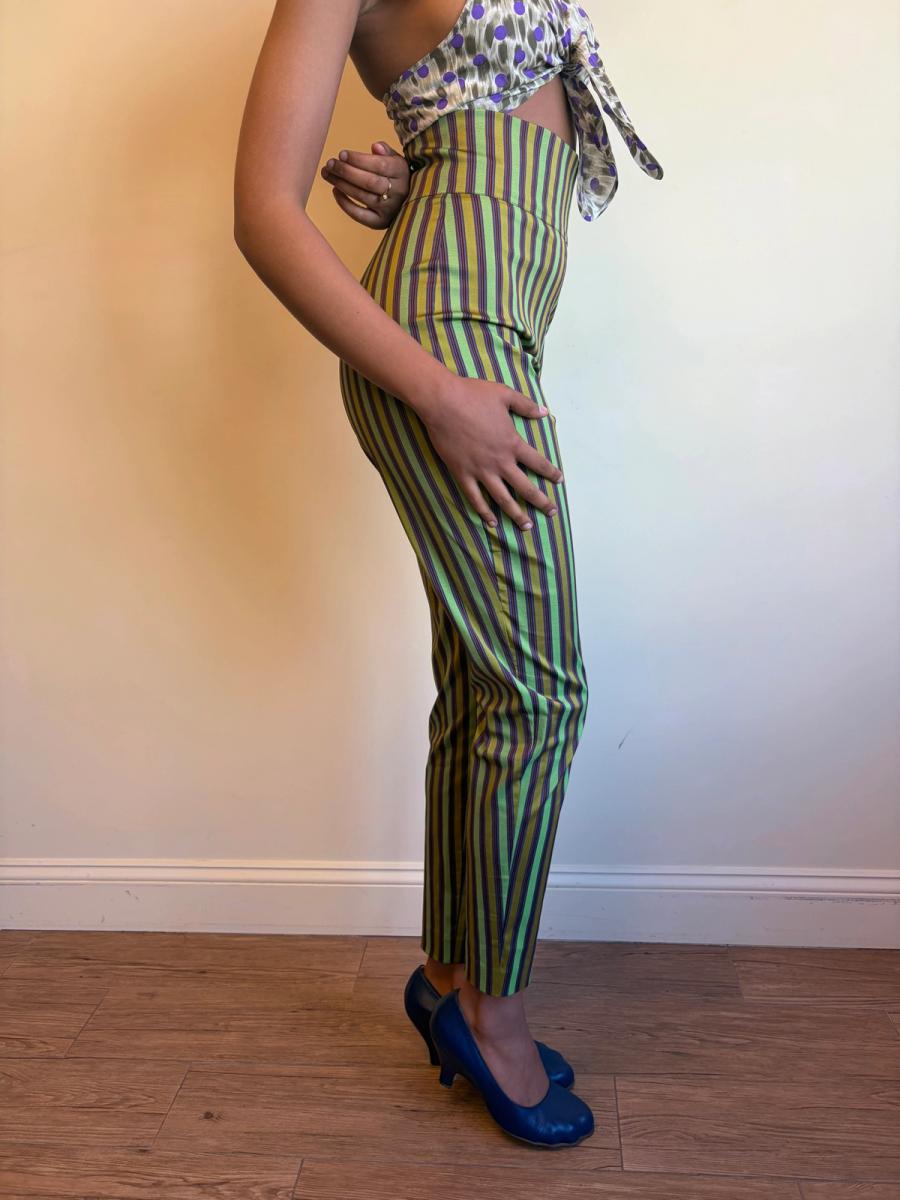 Romeo Gigli Striped Silk Cigarette Pants product image