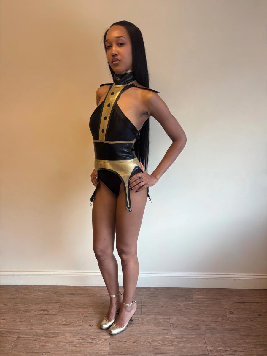 Latex Cutout Suit Top with Garter Belt product image