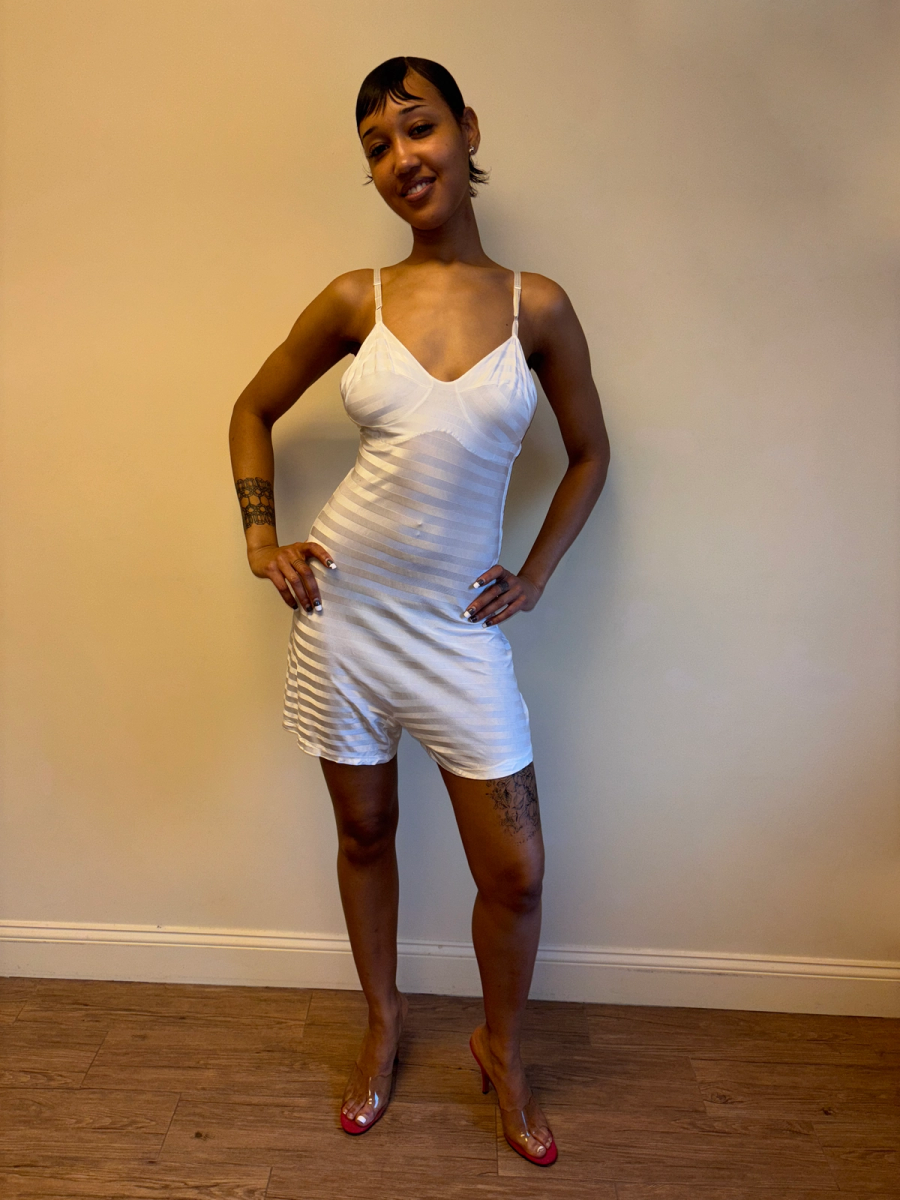 1930s White Striped Rayon Knit Step In  product image