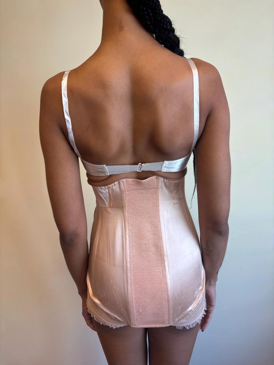 White Satin French Bullet Bra with Embroidered Front product image