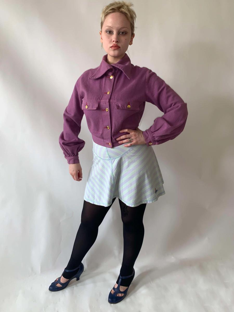 90s Vivienne Westwood Pastel Striped Orb Mini Skirt product image