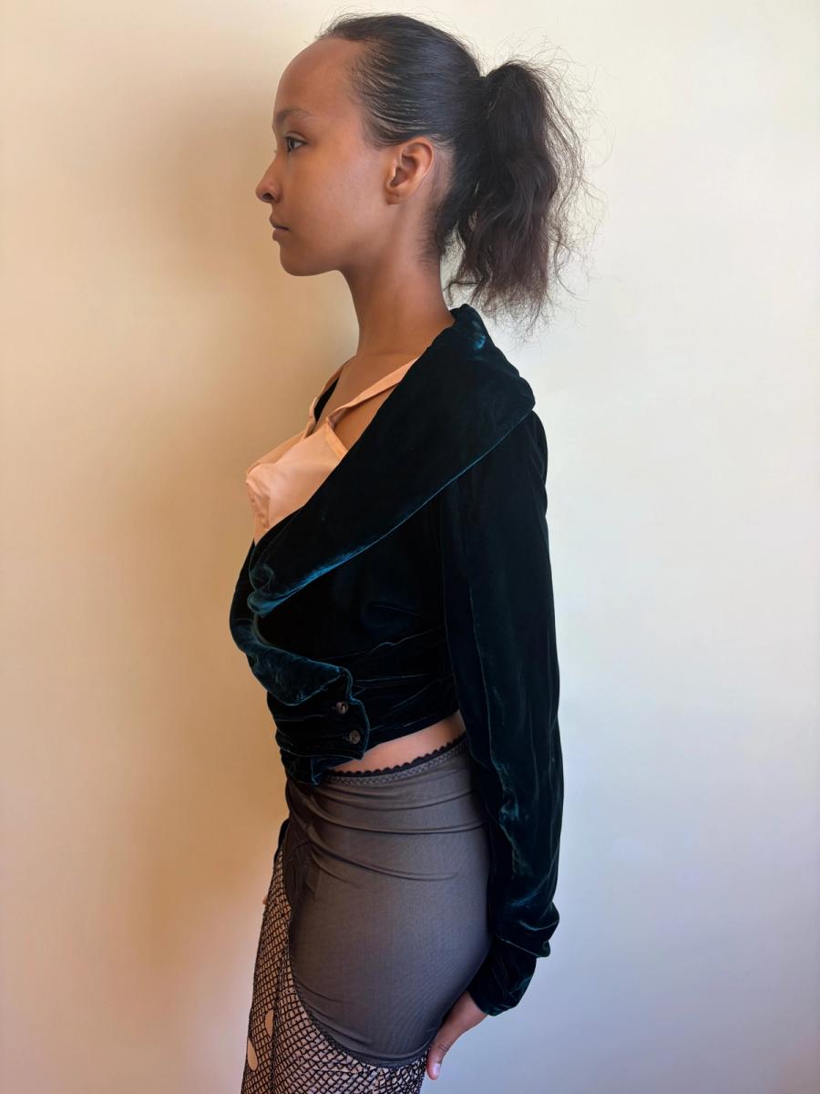 90s Katharine Hamnett Green Velvet Blouse product image