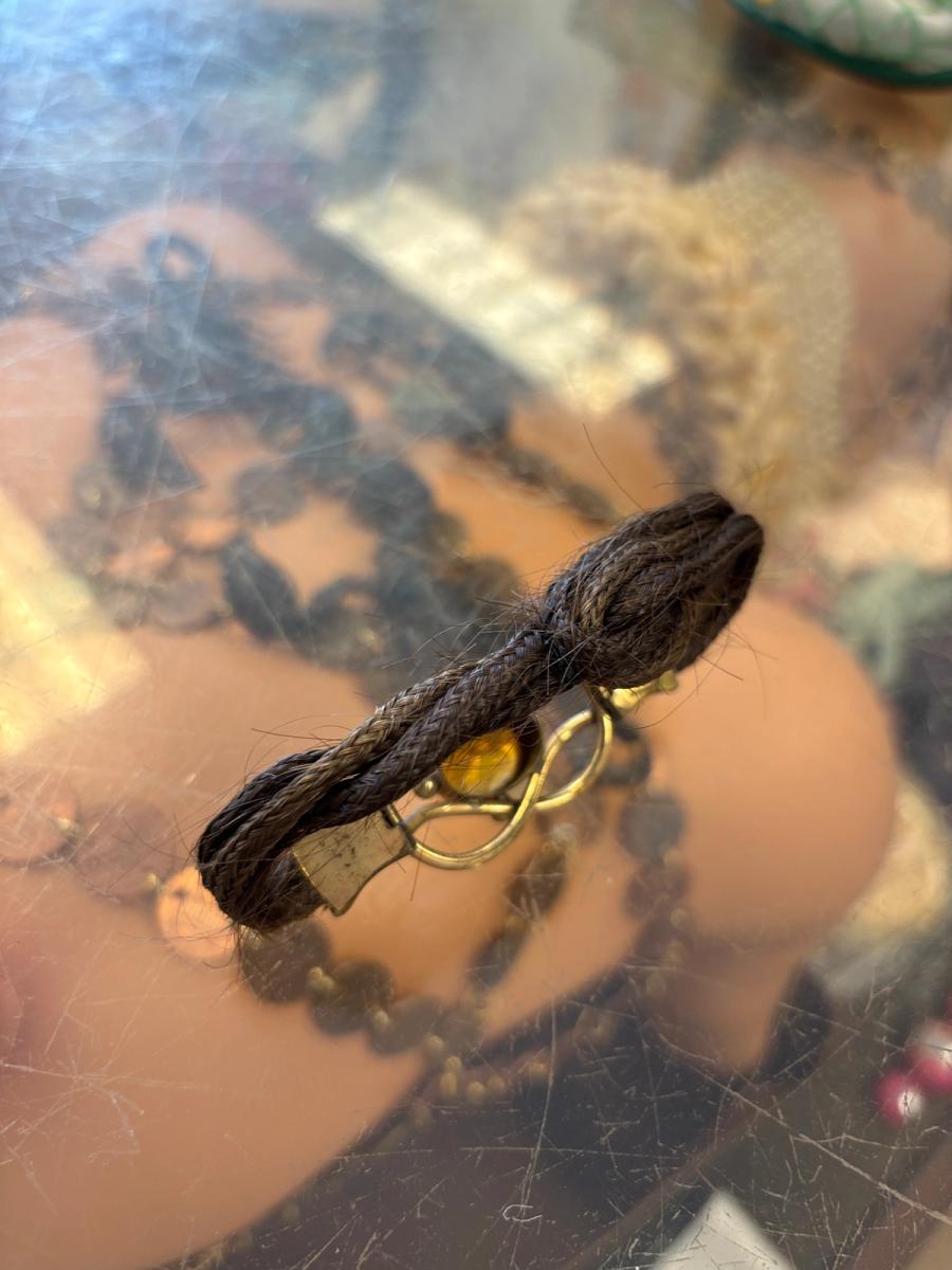 1800s Mourning Citrine Glass Hair Bracelet product image