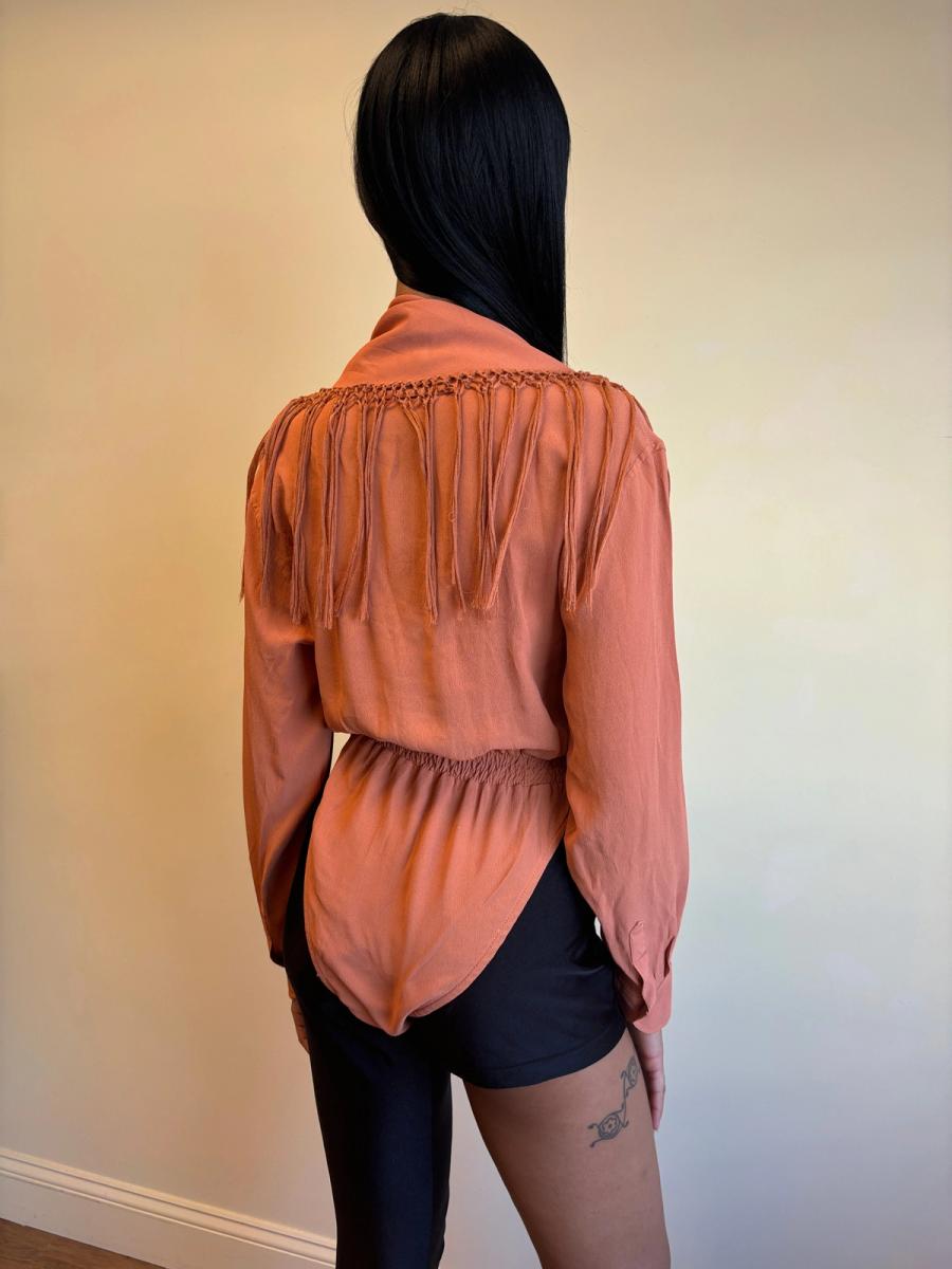 90s Jean-Paul Gaultier Burnt Orange Fringe Bodysuit product image