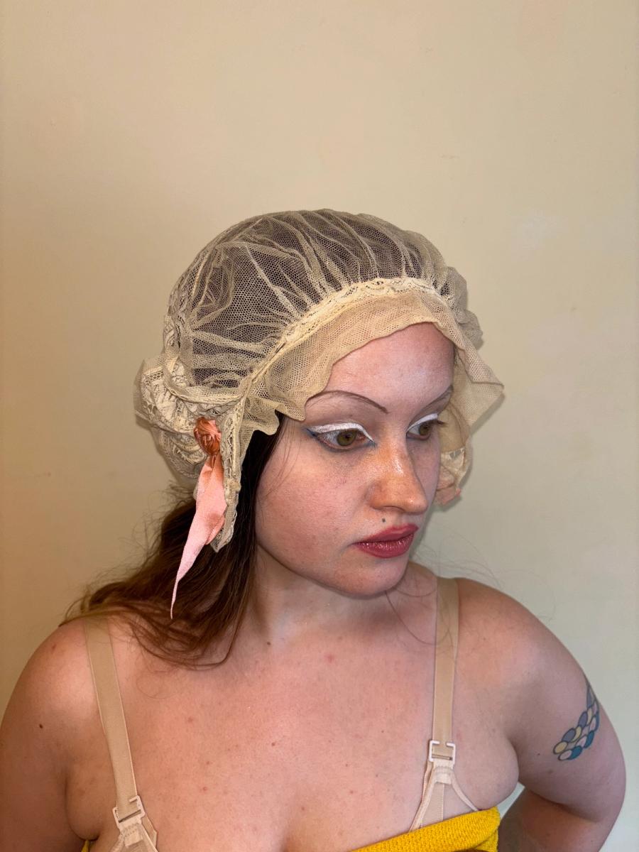 1920s Bonnet with Pink Ribbons product image
