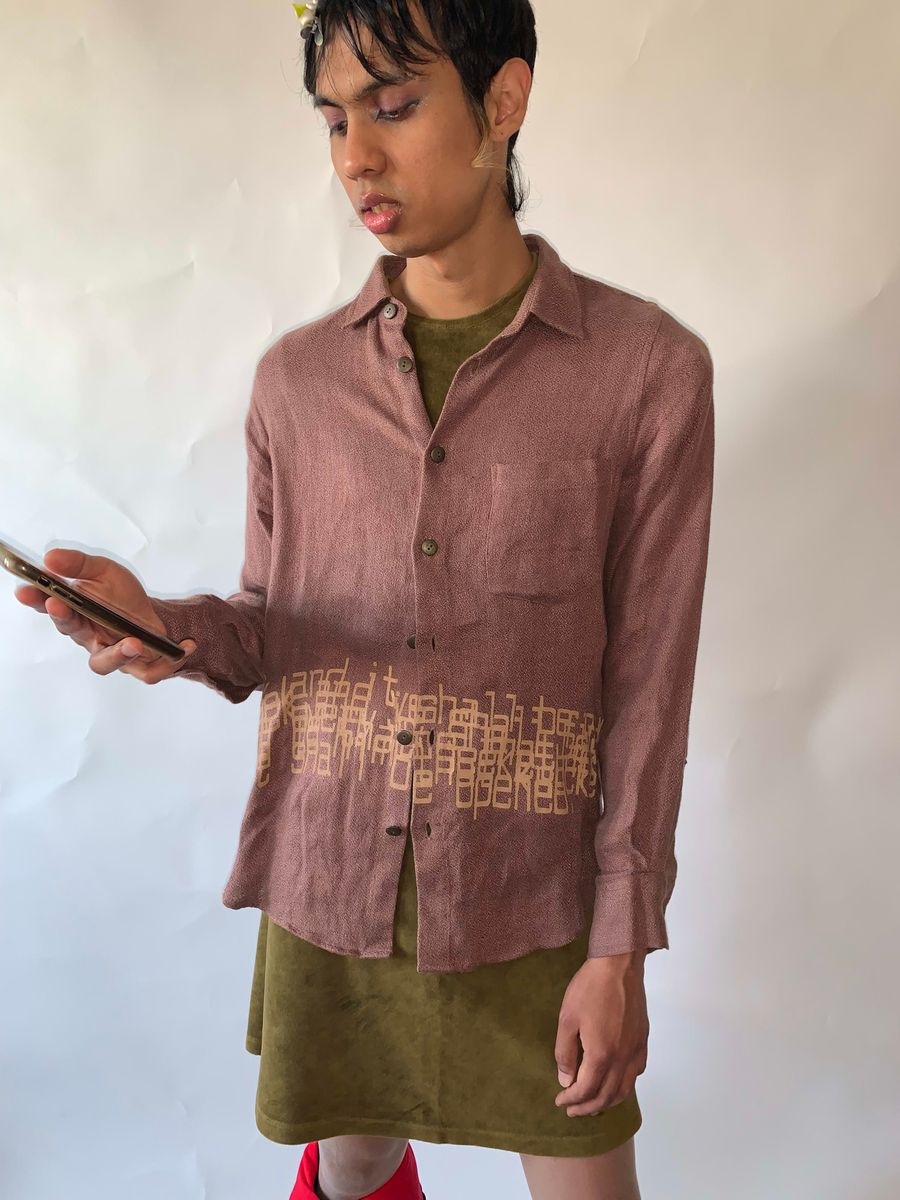 Beauty: Beast Digital Text Linen Button Down product image