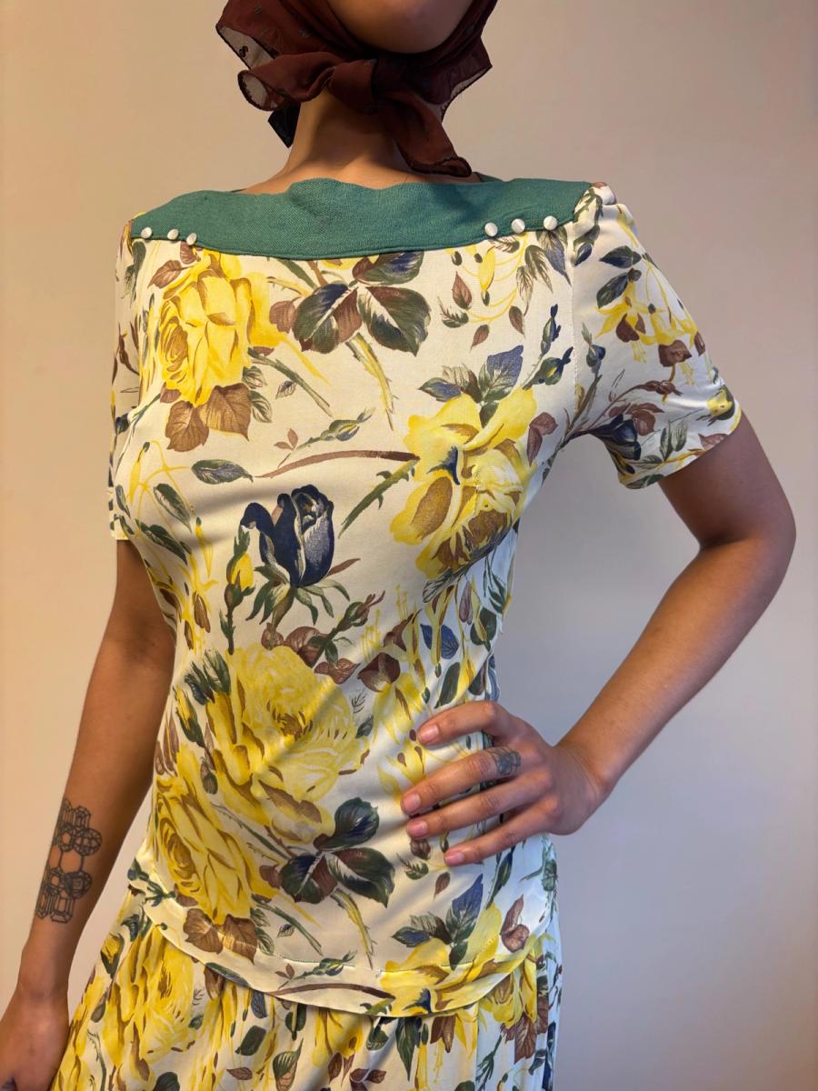 1940s Floral Print Drop Waist Dress product image