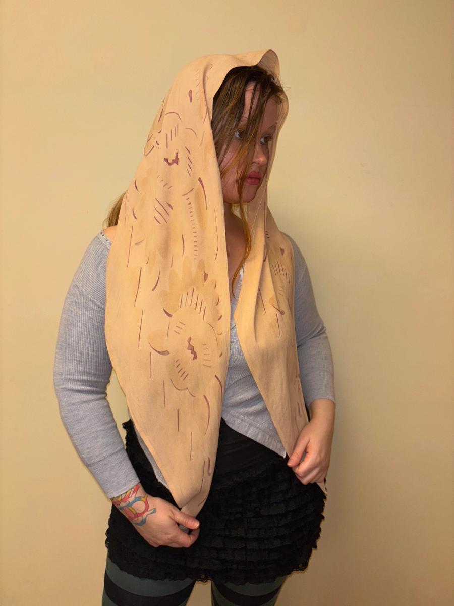 Art Deco Crepe Scarf With Abstract Florals product image