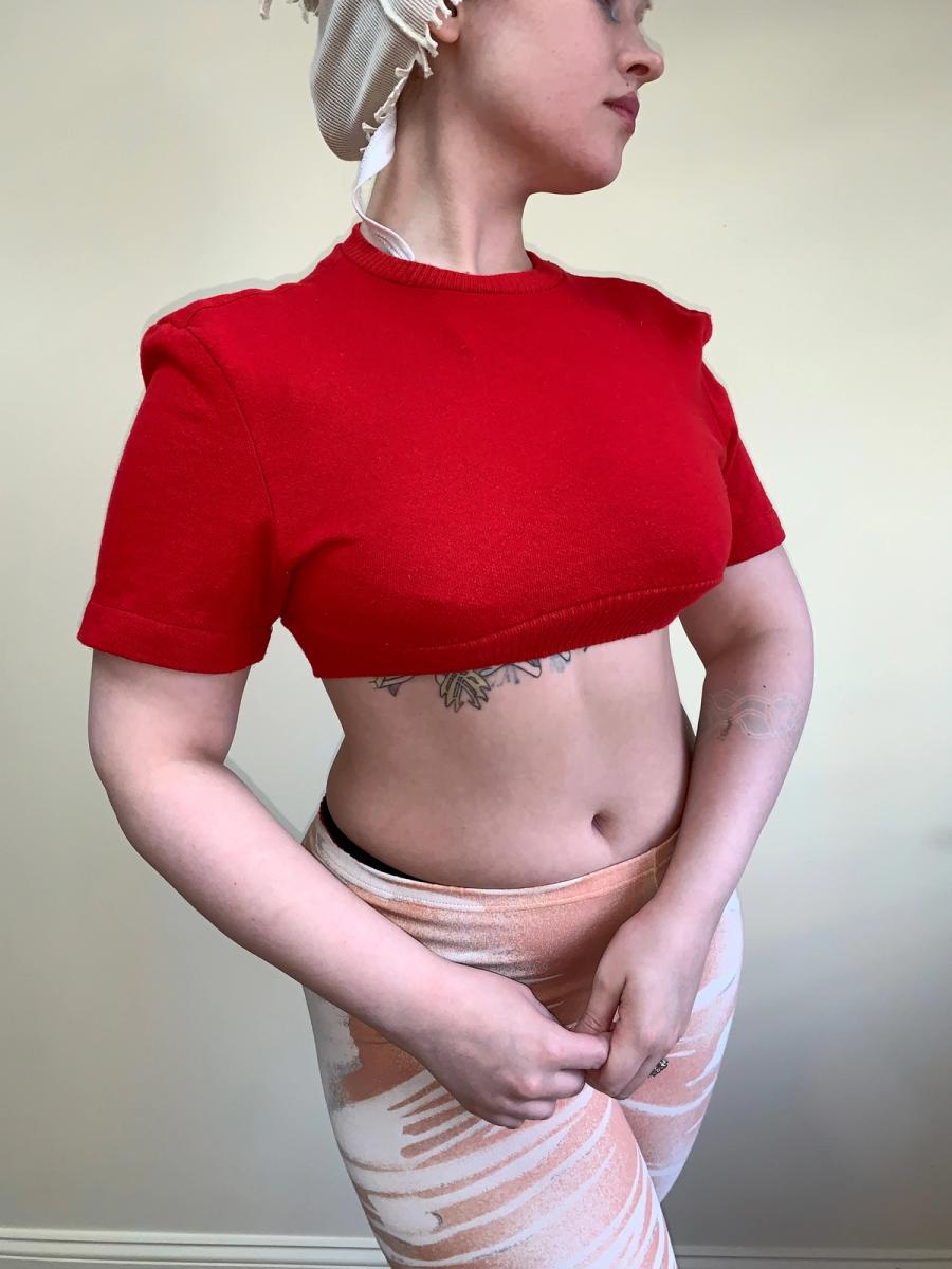 80s Norma Kamali Red Cropped Sweatshirt