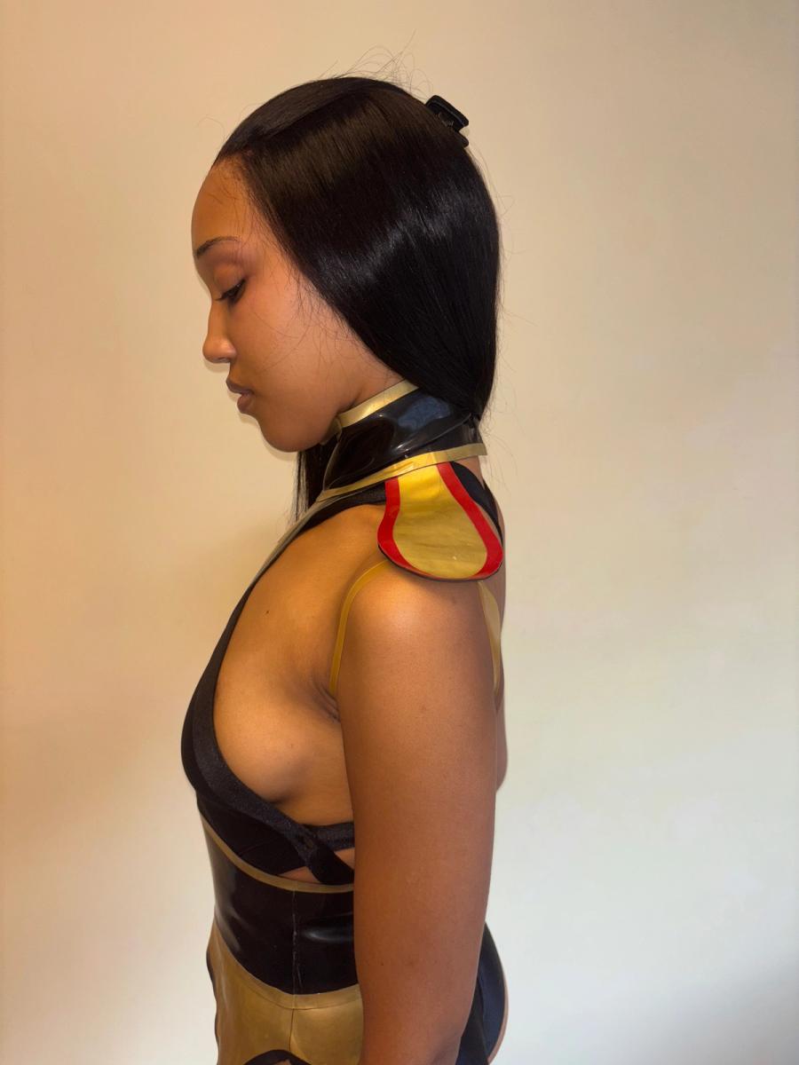 Latex Cutout Suit Top with Garter Belt product image