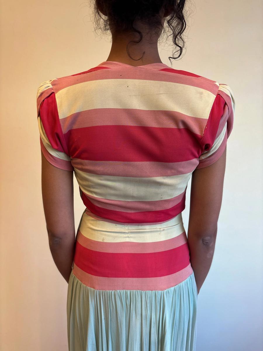 1940s Striped Knit Dress with Chiffon Skirt  product image