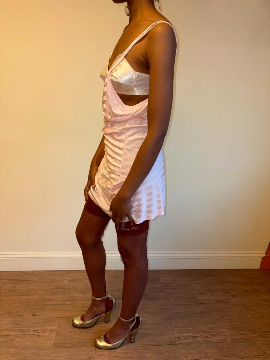 30s Striped Rayon Pink Slip Dress product image