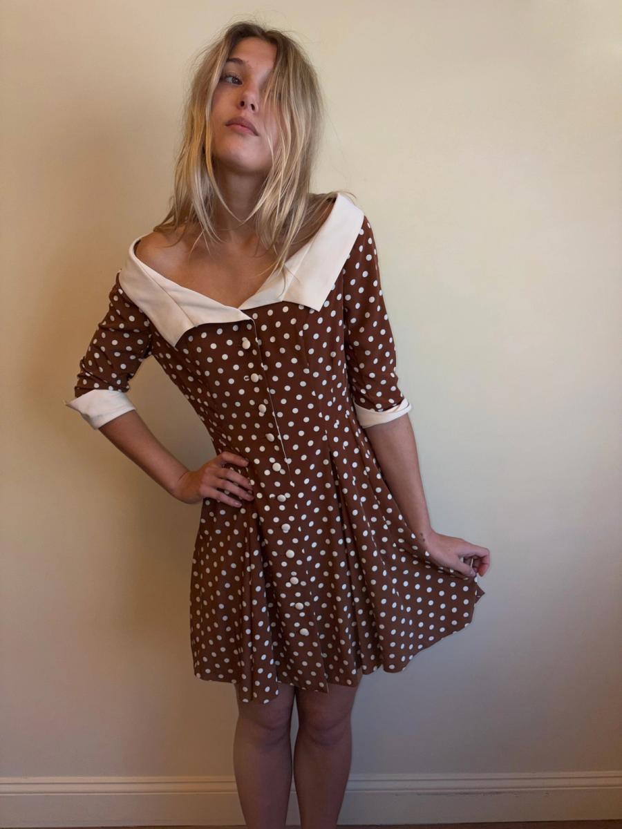 Vintage Norma Kamali Brown Polka Dot Dress product image