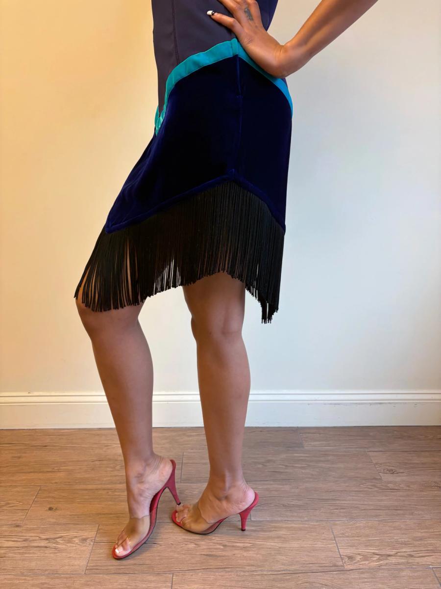 90s Ozbek Velvet and Fringe Dress product image