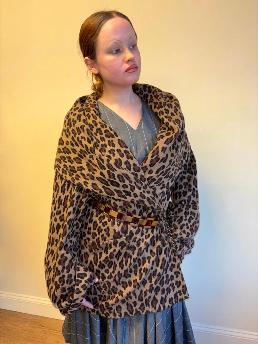 80s Norma Kamali Leopard Sweater with Hood product image