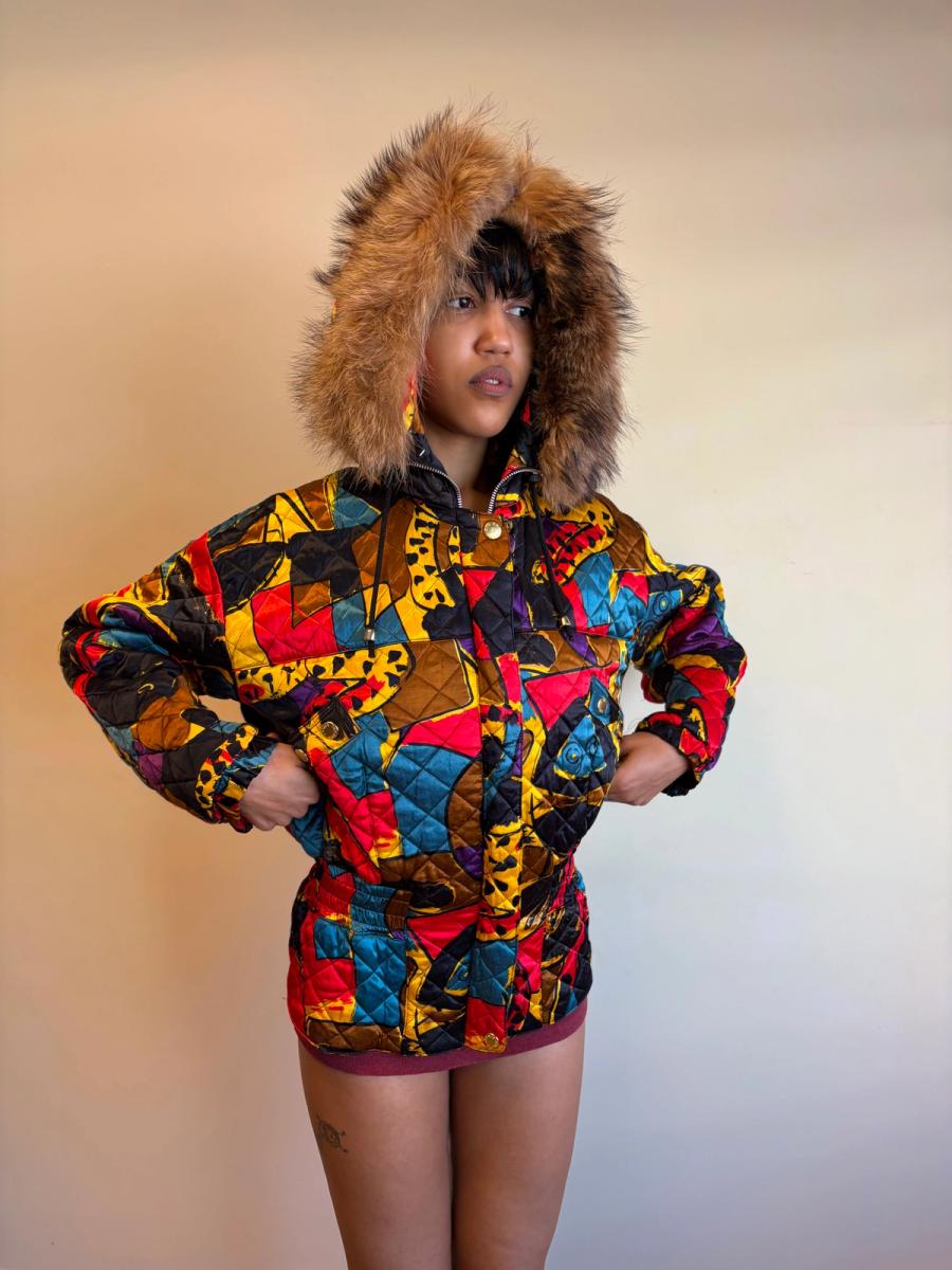 Krizia Cheetah Art Print Convertible Jacket With Fur Hood  product image