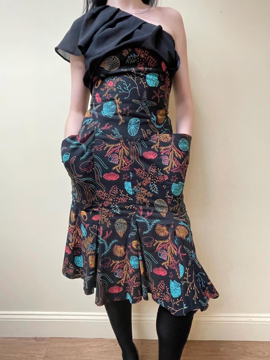 80s Norma Kamali Ultra Hi-Waist Sea Print Skirt product image