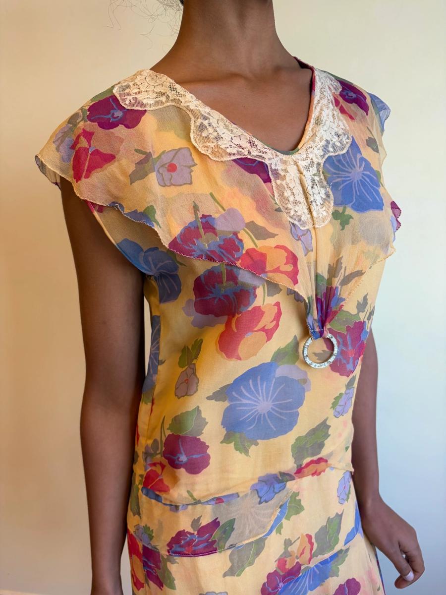 French Late 1920s- 1930s Floral Chiffon Dress  product image