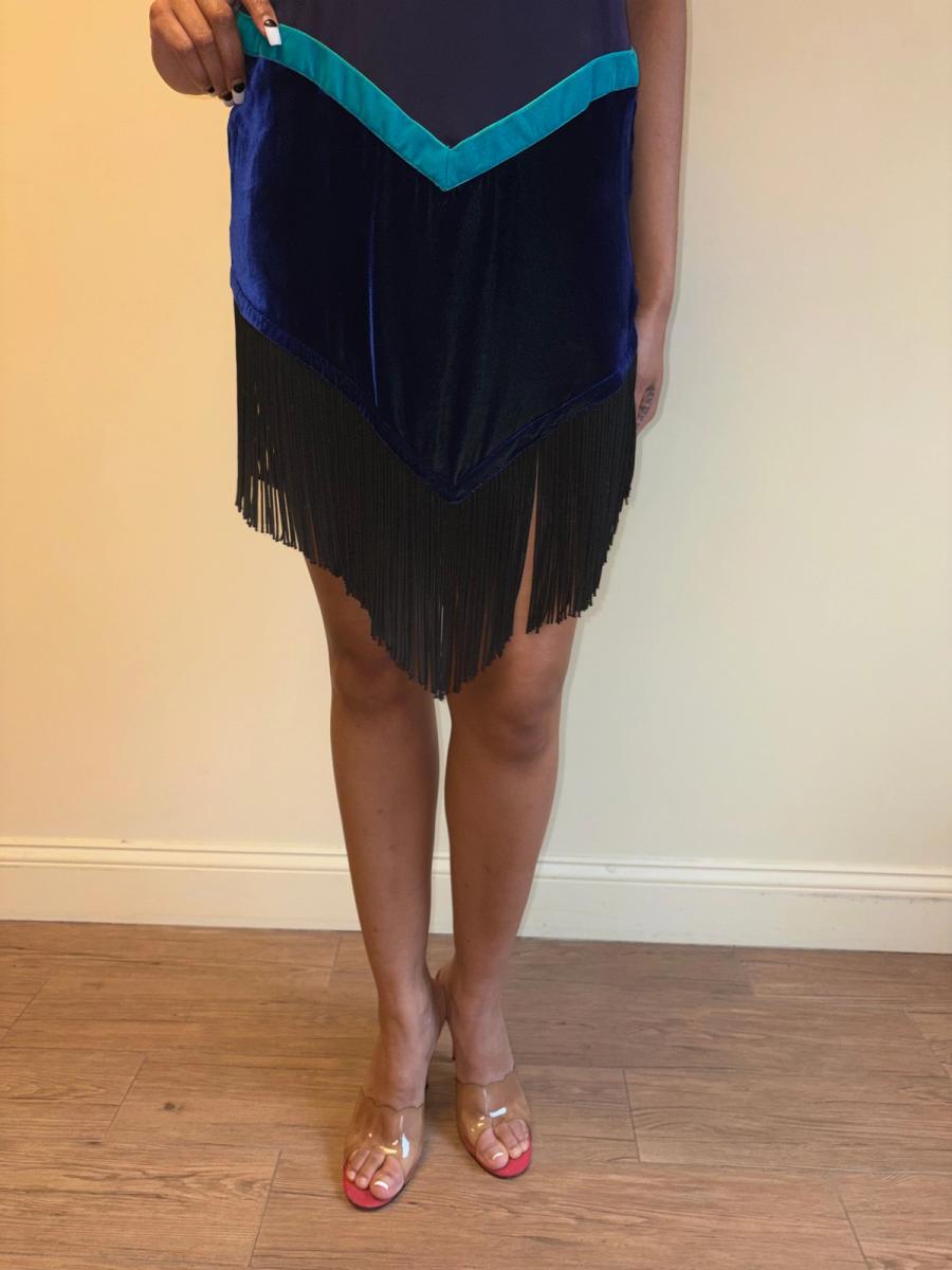 90s Ozbek Velvet and Fringe Dress product image
