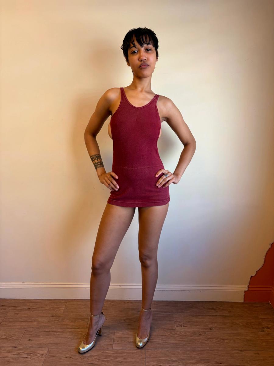 1920s-30s Ruby Red Knit Swimsuit product image