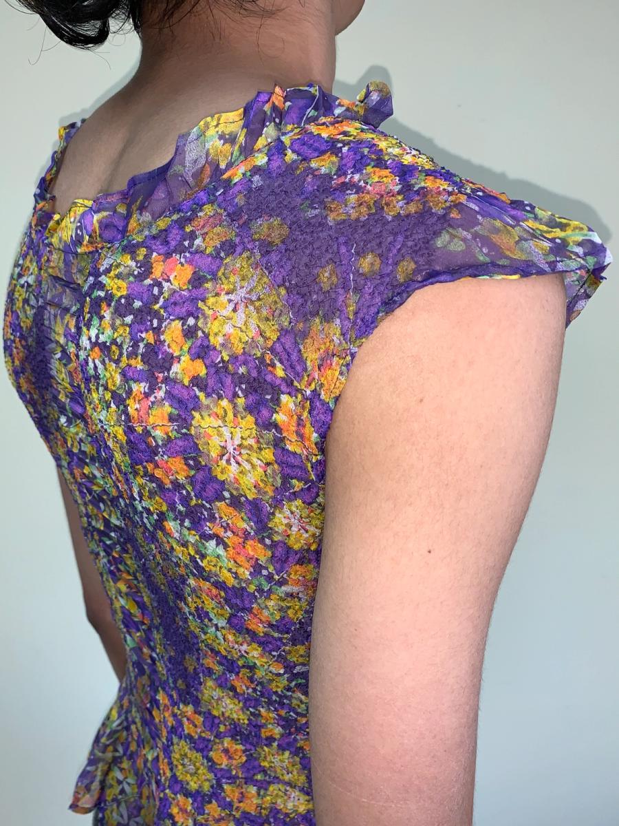 Yoshiki Hishinuma Purple Floral Pleated Top product image
