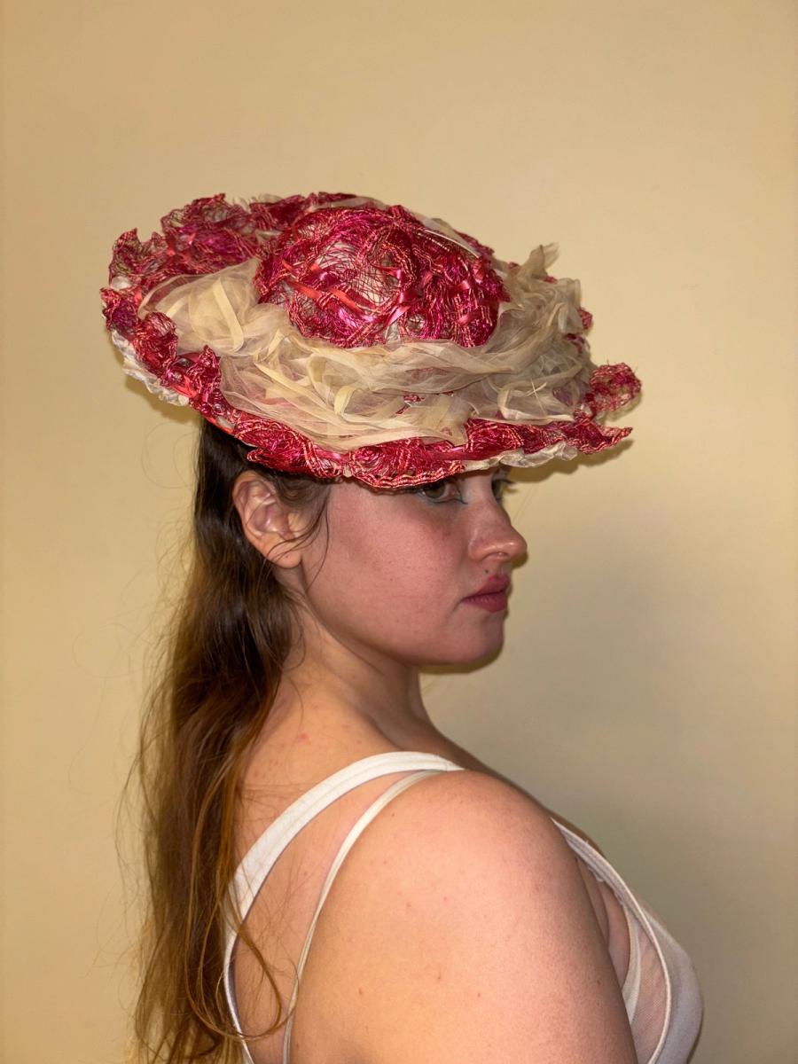 1860s Bright Pink Woven Hat product image