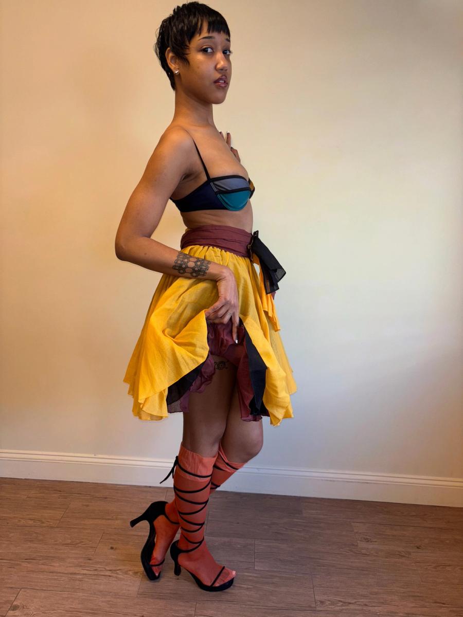 80s Victorio & Lucchino Layered Multi Color Linen Skirt product image