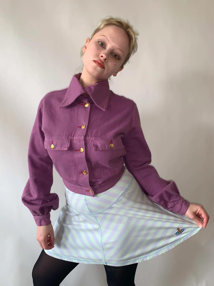 90s Vivienne Westwood Pastel Striped Orb Mini Skirt product image