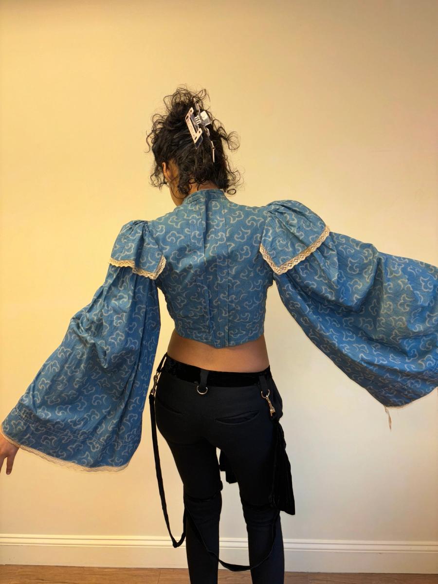 1860s Rare Bell Sleeve French Calico Bodice product image