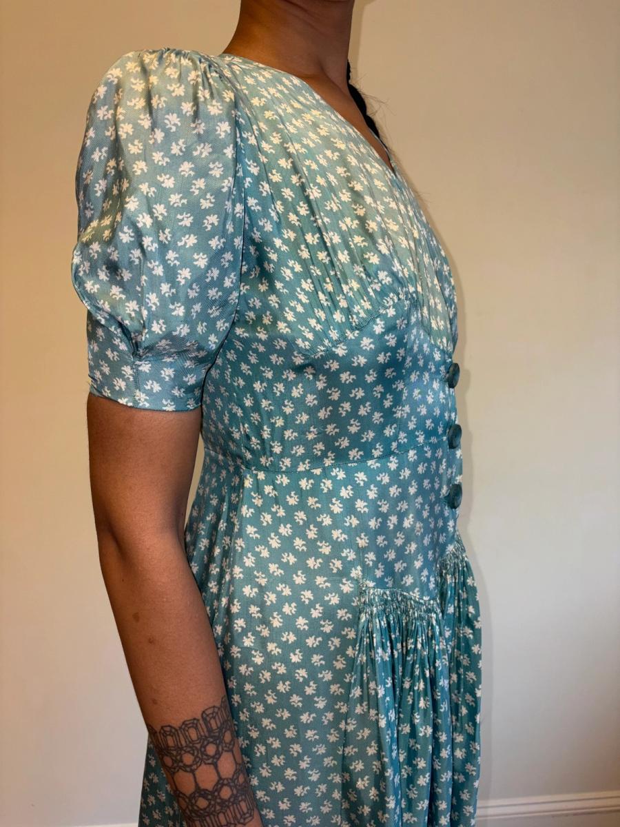 1940s Turquoise Floral Cold Rayon Dress product image