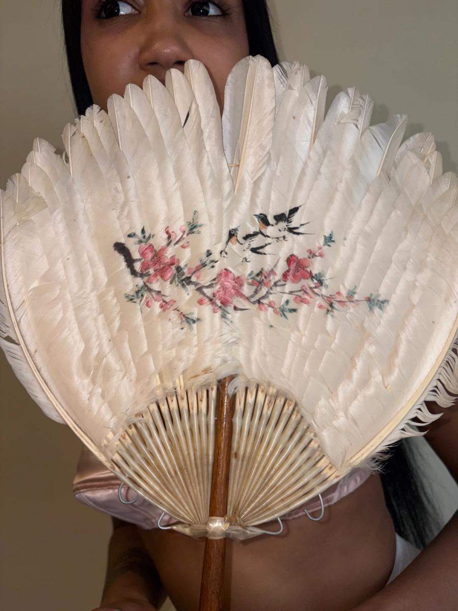 1920s Handpainted Feather Fan product image