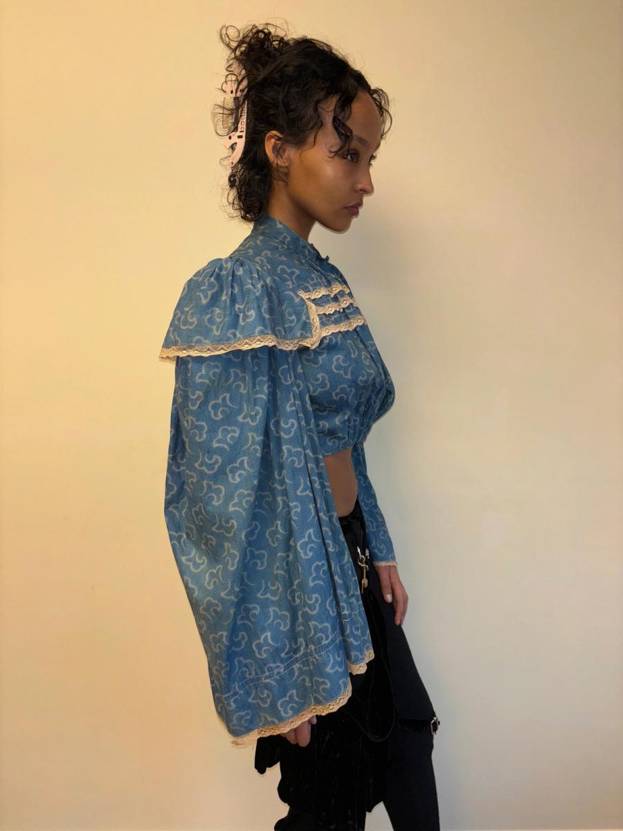 1860s Rare Bell Sleeve French Calico Bodice product image